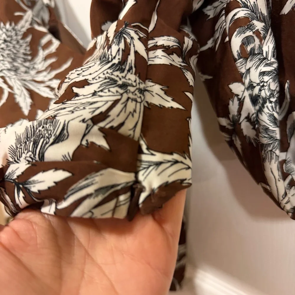 Express Womens Brown Floral Puff Sleeve Crop Top Tie Back Surplice Size 0 - Picture 6 of 14